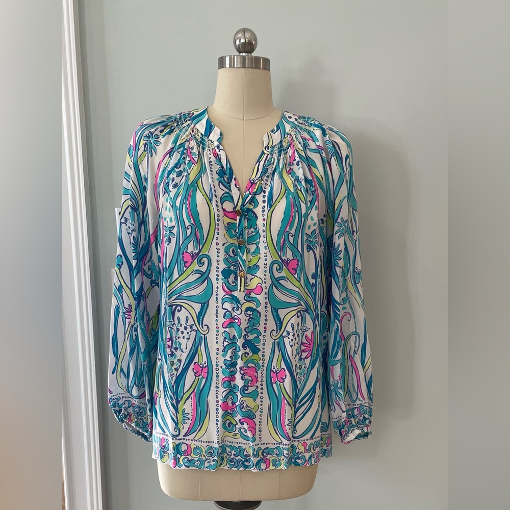 Lilly Pulitzer vibrant Elsa silk blouse M